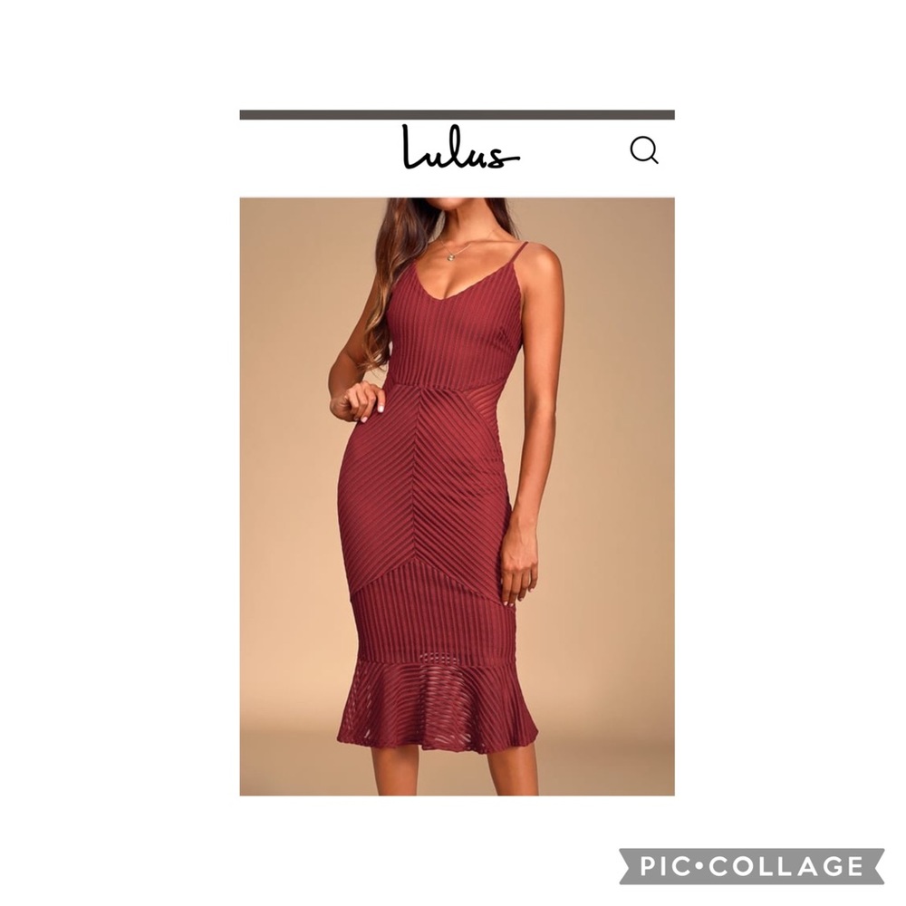 Burgundy Ribbed Bodycon Trumpet Midi Dress